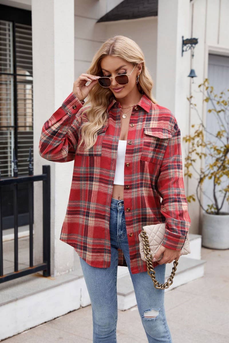CWTSTL1693_LOOSE PLAID LONG SLEEVE POCKET SHIRT