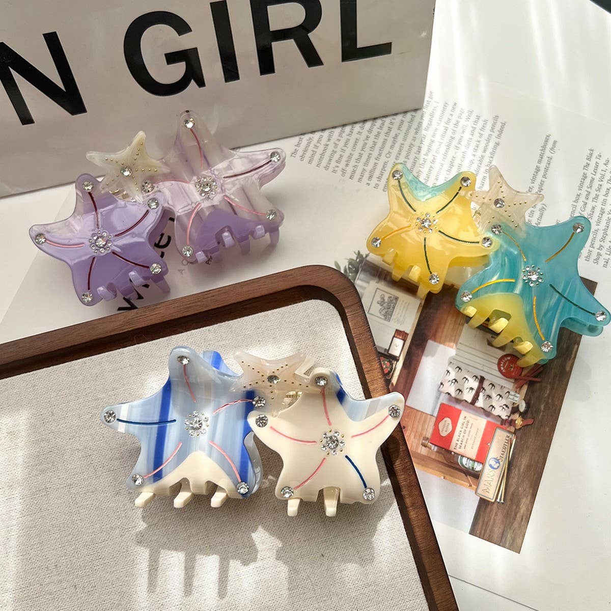 3D Starfish Acetate Hair Claw, Thick Hair Bun Clip_CWAHA5970