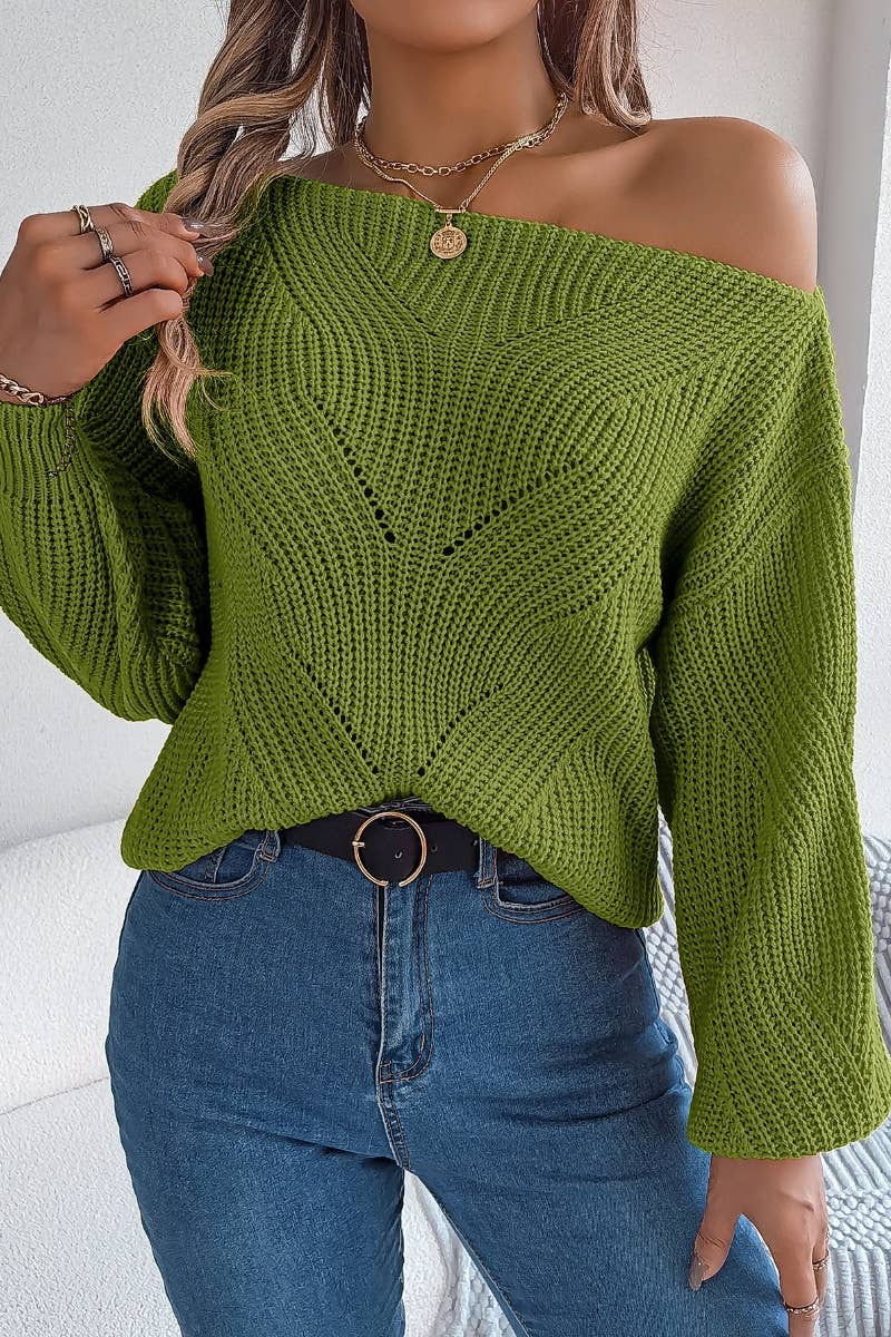 CWOSWL6365_OFF-THE-SHOULDER LONG-SLEEVED CUT-OUT SWEATER