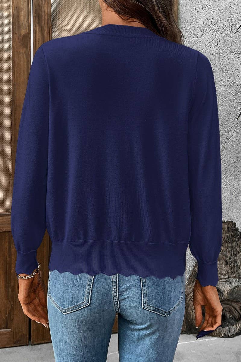 CWOCAL00610_SOLID COLOR V-NECK LONG-SLEEVED KNITTED CARDIGAN