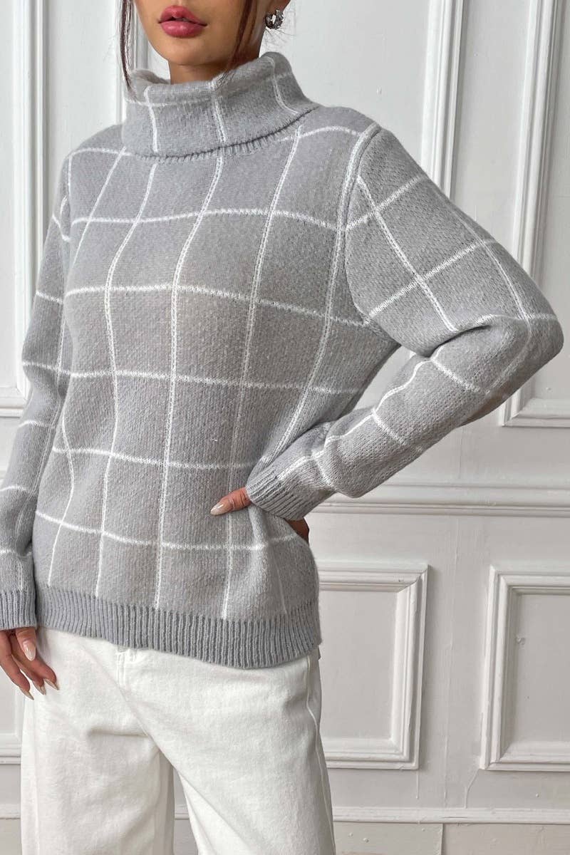 CWOSWL6724_WINTER TURTLENECK STRIPED LONG-SLEEVED SWEATER