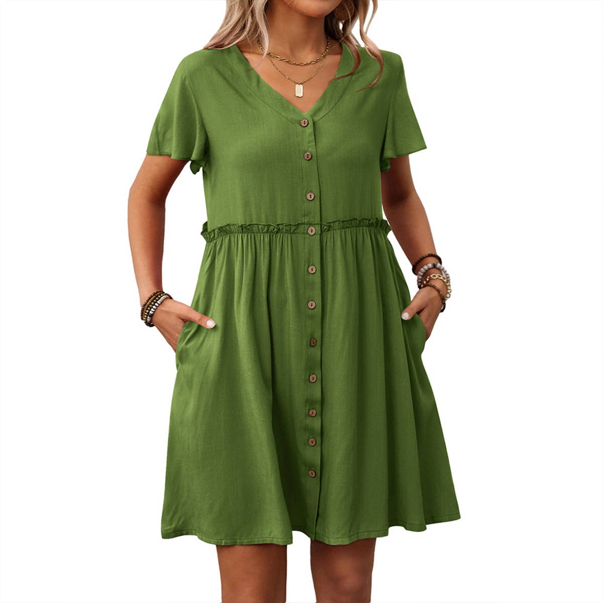 Boho Resort V-neck short-sleeved peplum dress