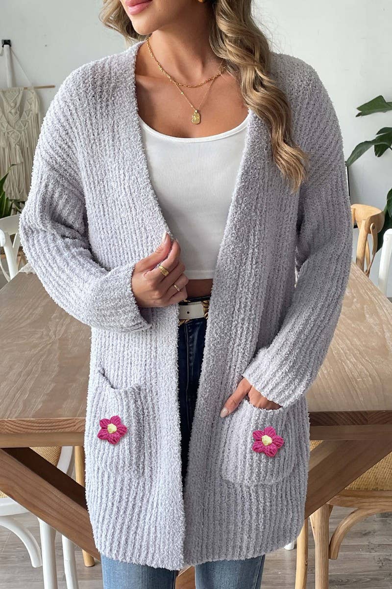 CWOSWL07406_WOMEN CROCHET DETAIL KNIT CARDIGAN WITH POCKETS