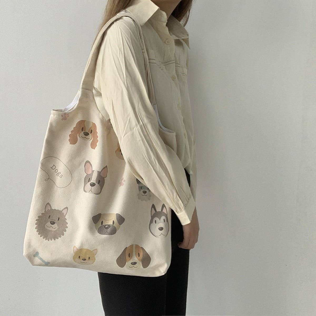 TOTE BAGS CANVAS WITH CUTE DOGS PATTERN_CWAB2060