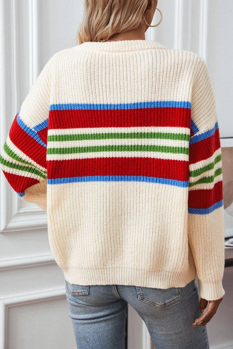 CWOSWL2918_RAINBOW STRIPED KNITTED SWEATER