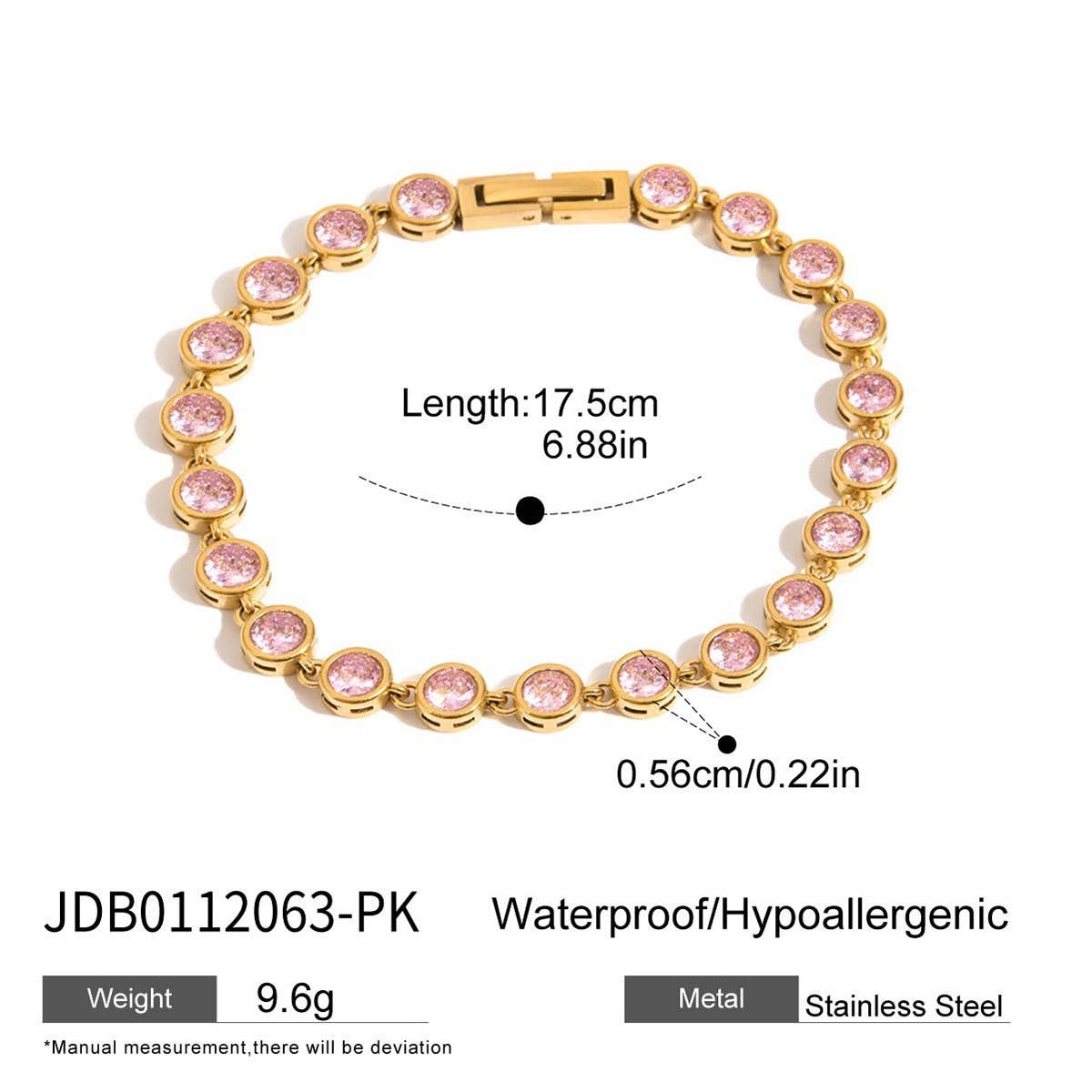 Elegant Heart Zircon Bracelet, Titanium Steel