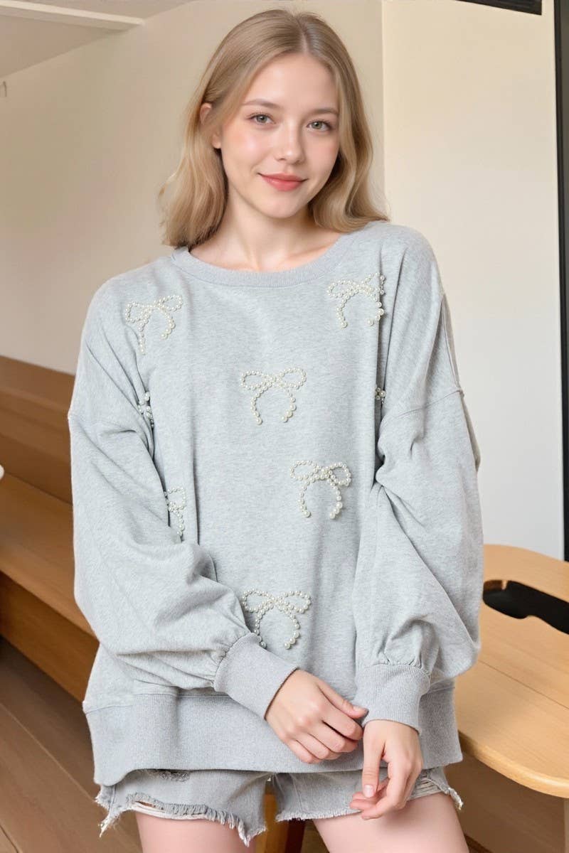CWTBLL01261_PEARL BOW DETAIL LONG SLEEVE SWEATSHIRT