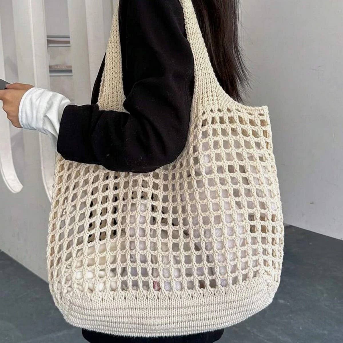CWAB5056_NEW STYLE SHOPPING KNITTED HOLLOW WOVEN BAG