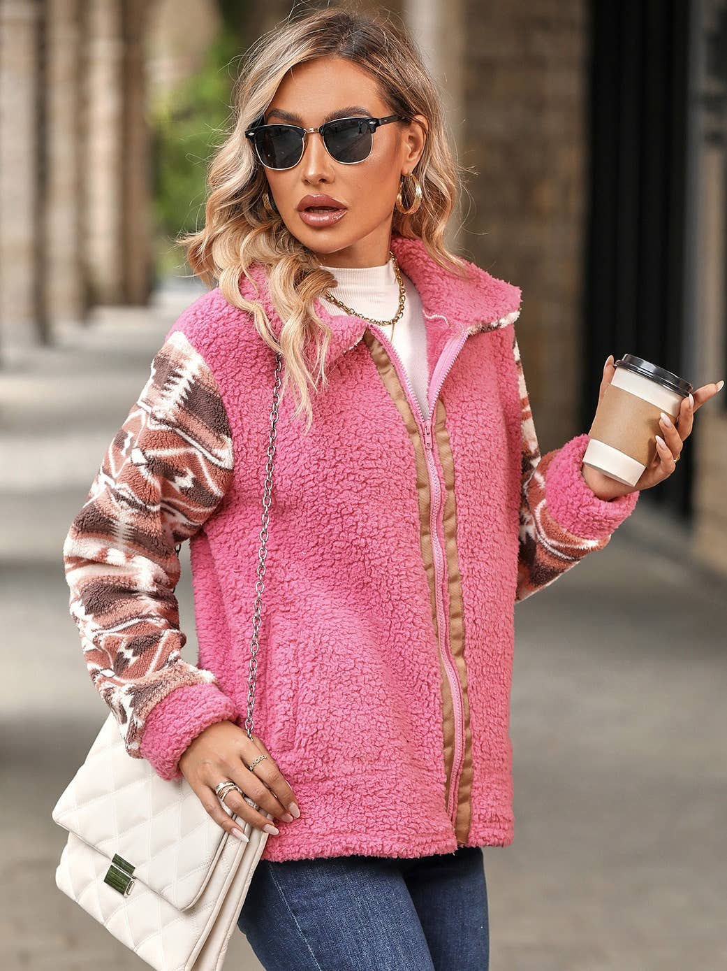 CLAN STYLE LONG SLEEVE LAPEL CARDIGAN FLEECE COAT