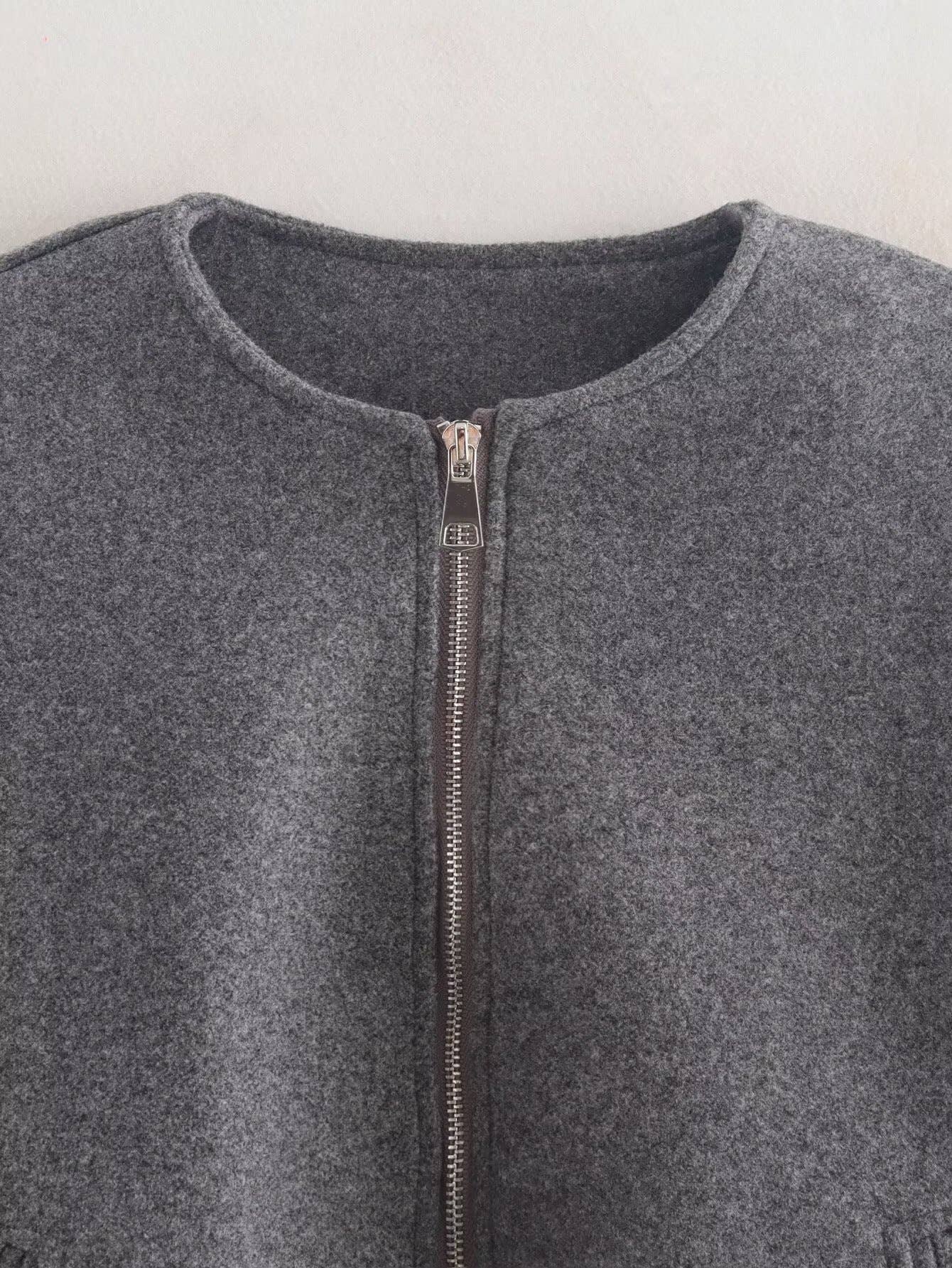 CREW NECK LONG SLEEVE WITH POCKET ZIPPER CARDIGAN