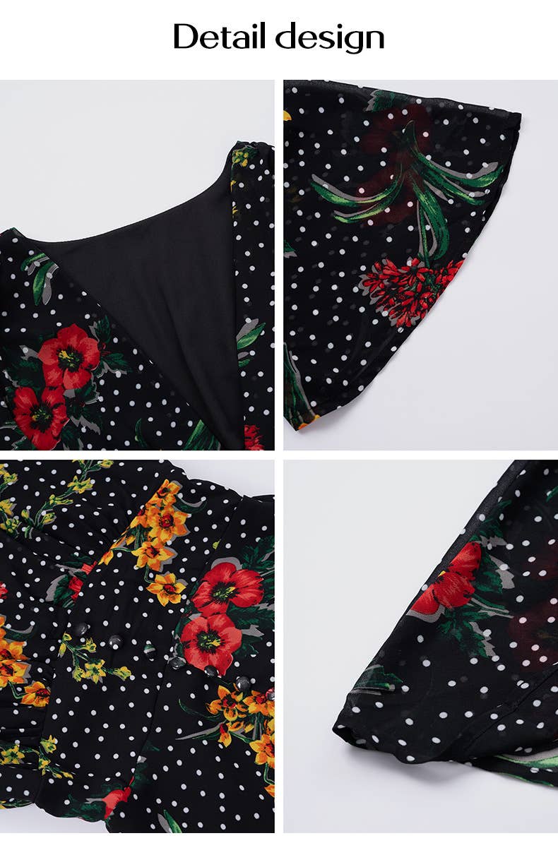 Boho Deep V Neck Chiffon Floral Mini Dress