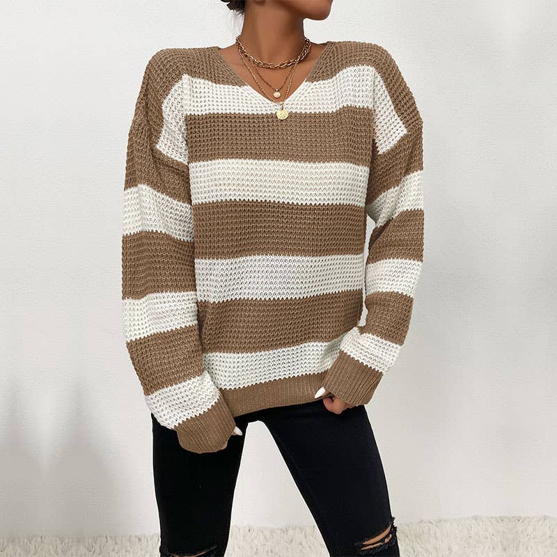 CASUAL LIGHTWEIGHT LONG-SLEEVED STRIPED SWEATER