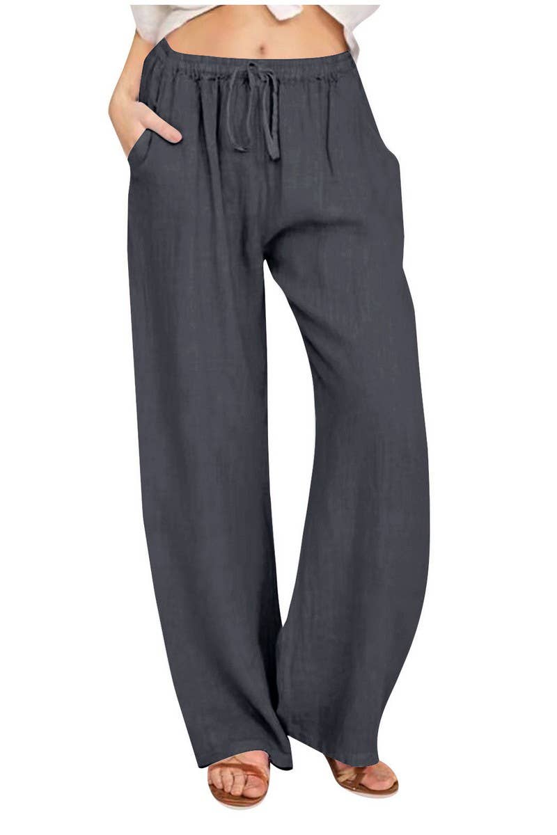 CWBLP2030_CASUAL ELASTIC WAIST TIE LOOSE SOLID PANTS