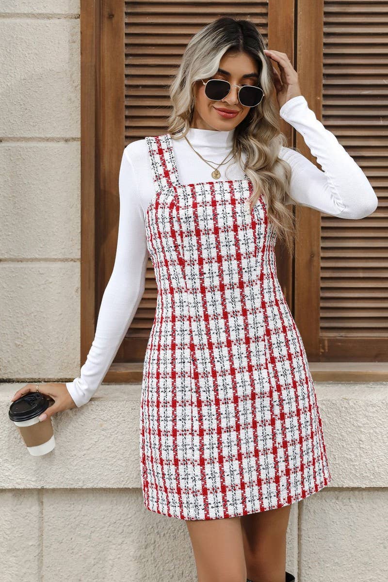 CWDSD10596_CHECK CHANEL-STYLE VEST DRESS