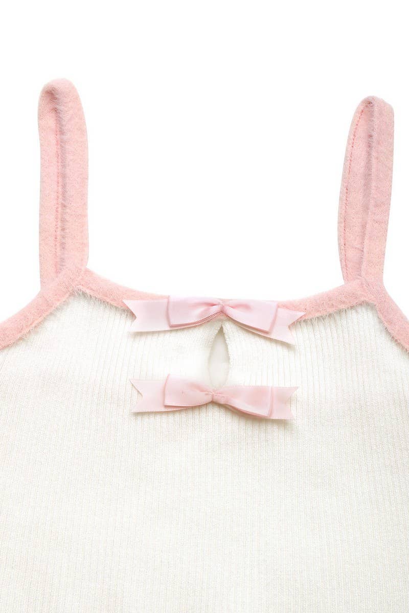 CWTTK1092_SOLID BOW STRAP SQUARE NECK SLIM CAMI TOP