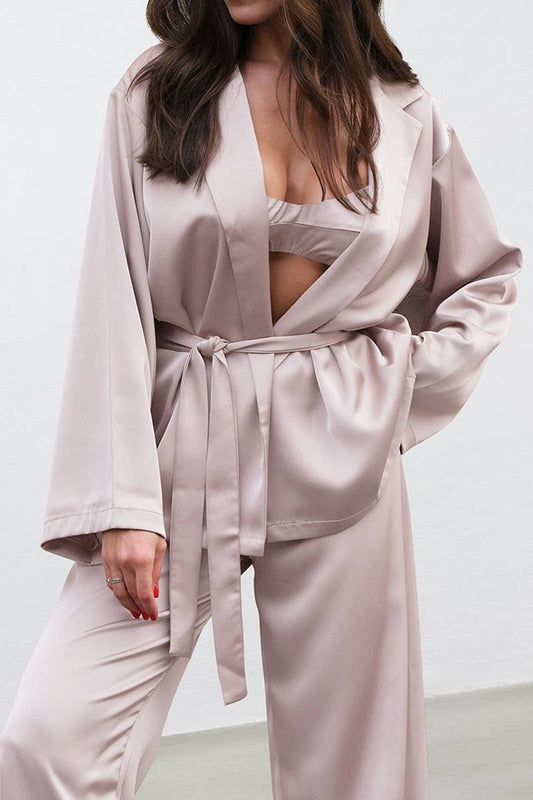 CWSPJ0267_SOLID COLOR SATIN HOME WEAR THREE PIECE SET