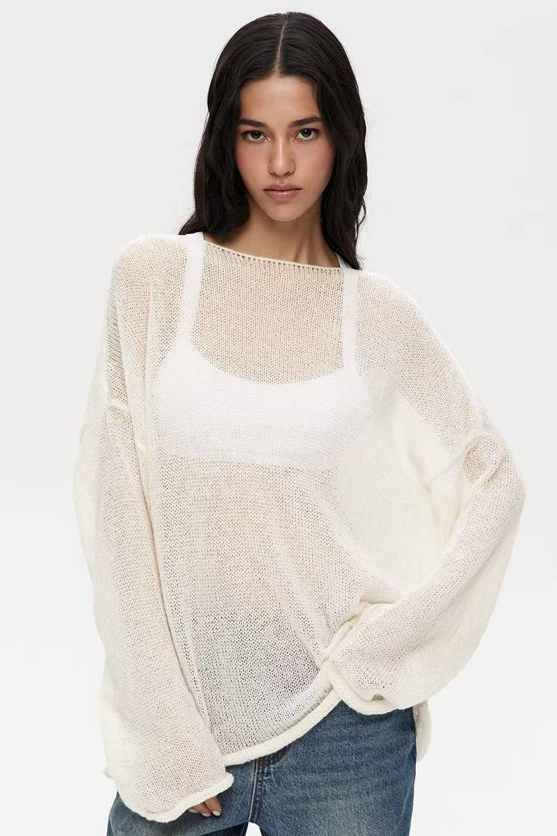 CWOSWL07647_SHEER MESH KNIT SWEATER LOOSE PULLOVER