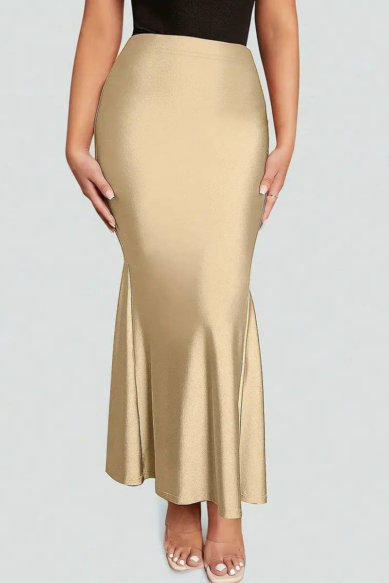 CWBLS0444_WOMEN'S FISHTAIL SLIM FIT KNITTED STRETCH SKIRT