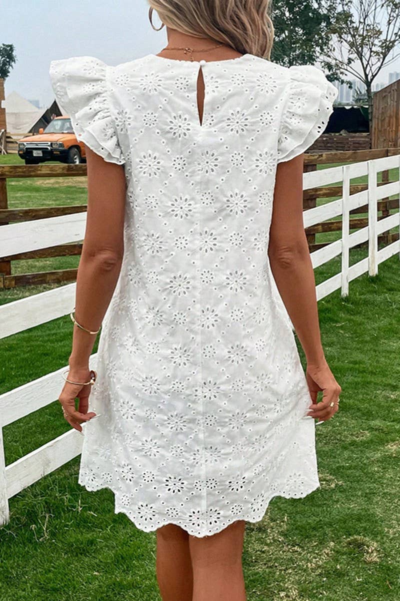 CWDSD8208_SOLID COLOR EMBROIDERED ROUND NECK VEST DRESS