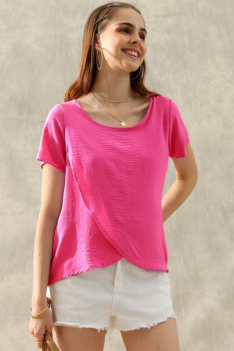 CWTBLS036-S_ROUND NECK SHORT SLEEVE TUNIC BLOUSE TOP