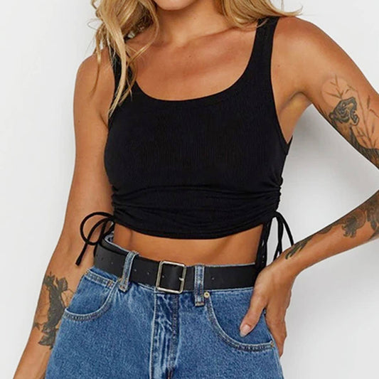 Fashion trend pleated ribbed slim-fit short vest