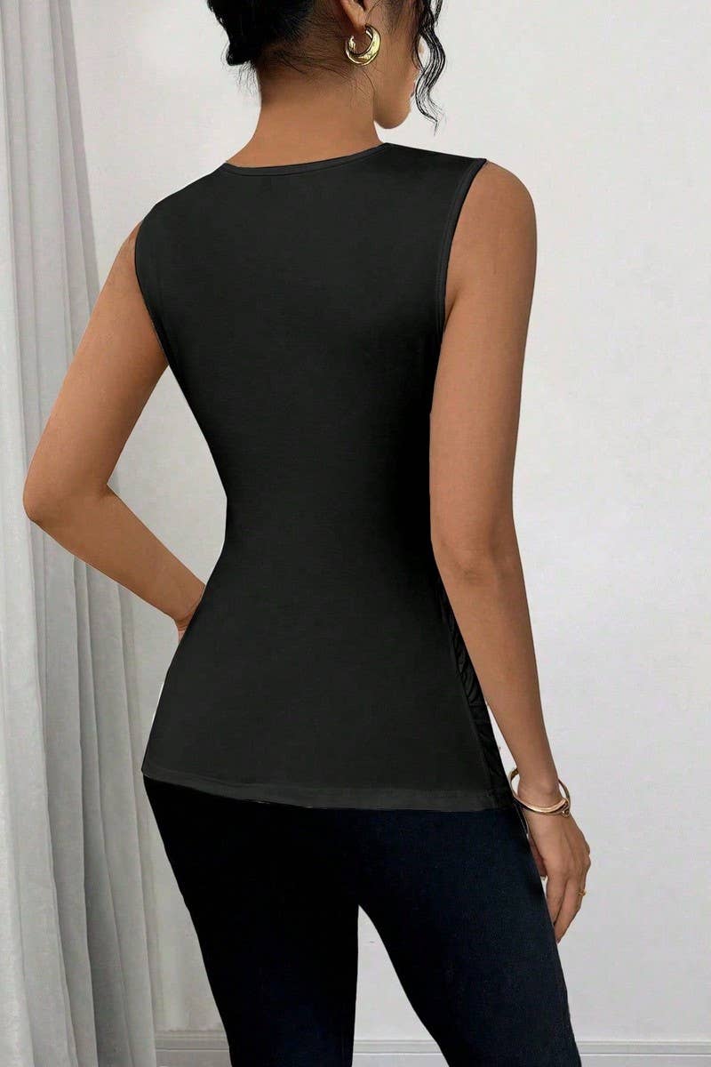 CWTBLSL0868_SLEEK RUCHED SLEEVELESS PULLOVER TANK TOP