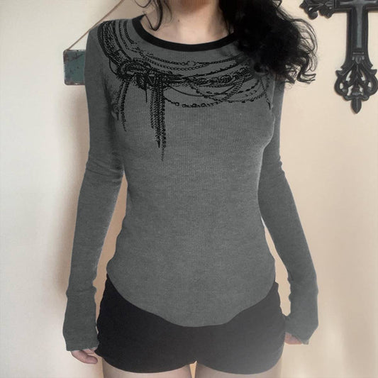 DARK STYLE VINTAGE CHAIN PRINT CREW NECK T-SHIRT