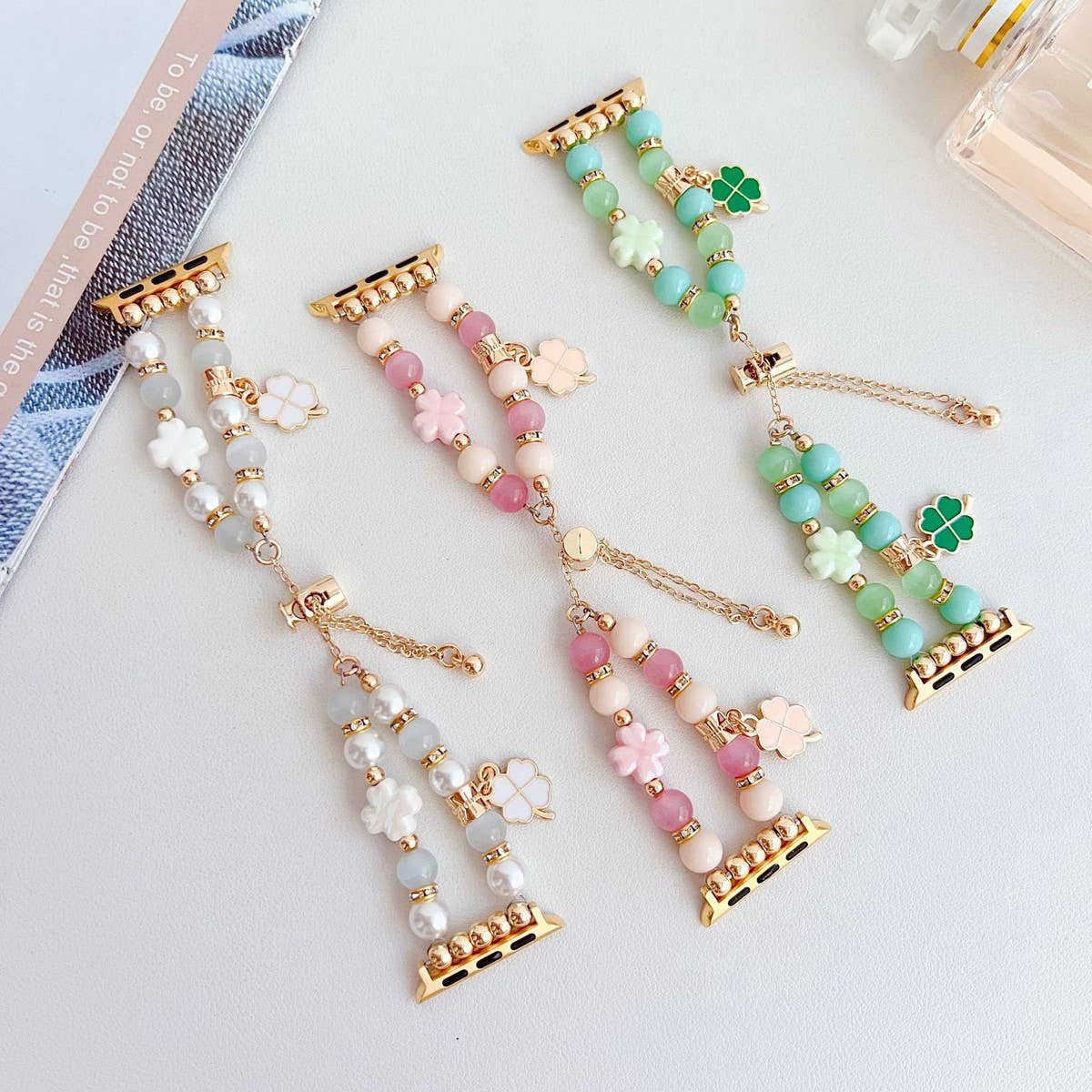 APPLE WATCH9-1 FOUR-LEAF CLOVER CAT'S EYE BEADSTRAP_CWWW0063