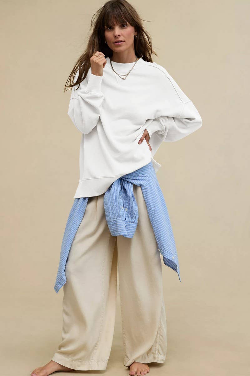 CWTBLL3994_LOOSE CASUAL ROUND NECK COMMUTER TOP