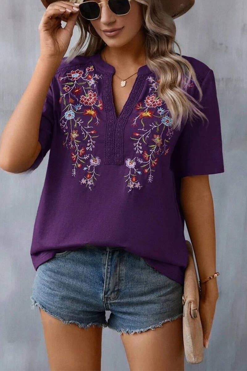 CWTTS1376_SUMMER FASHION EMBROIDERY STITCHING LACE TOP