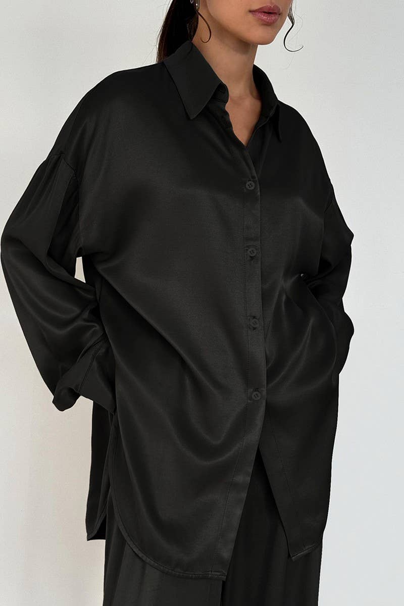 CWSPJ0242_SATIN LONG-SLEEVED TROUSERS PAJAMAS HOME CLOTHES