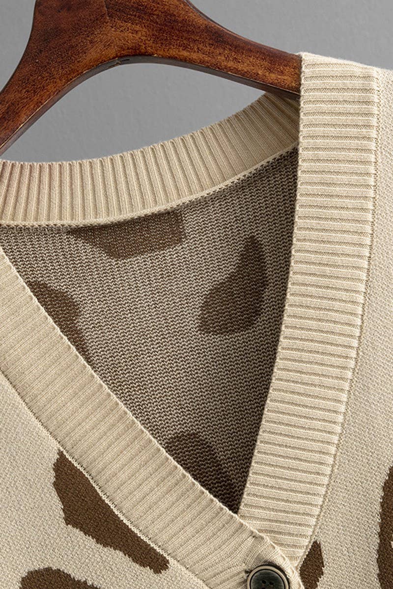 CWOCAL00670_LEOPARD PRINT LONG KNIT CARDIGAN SWEATER