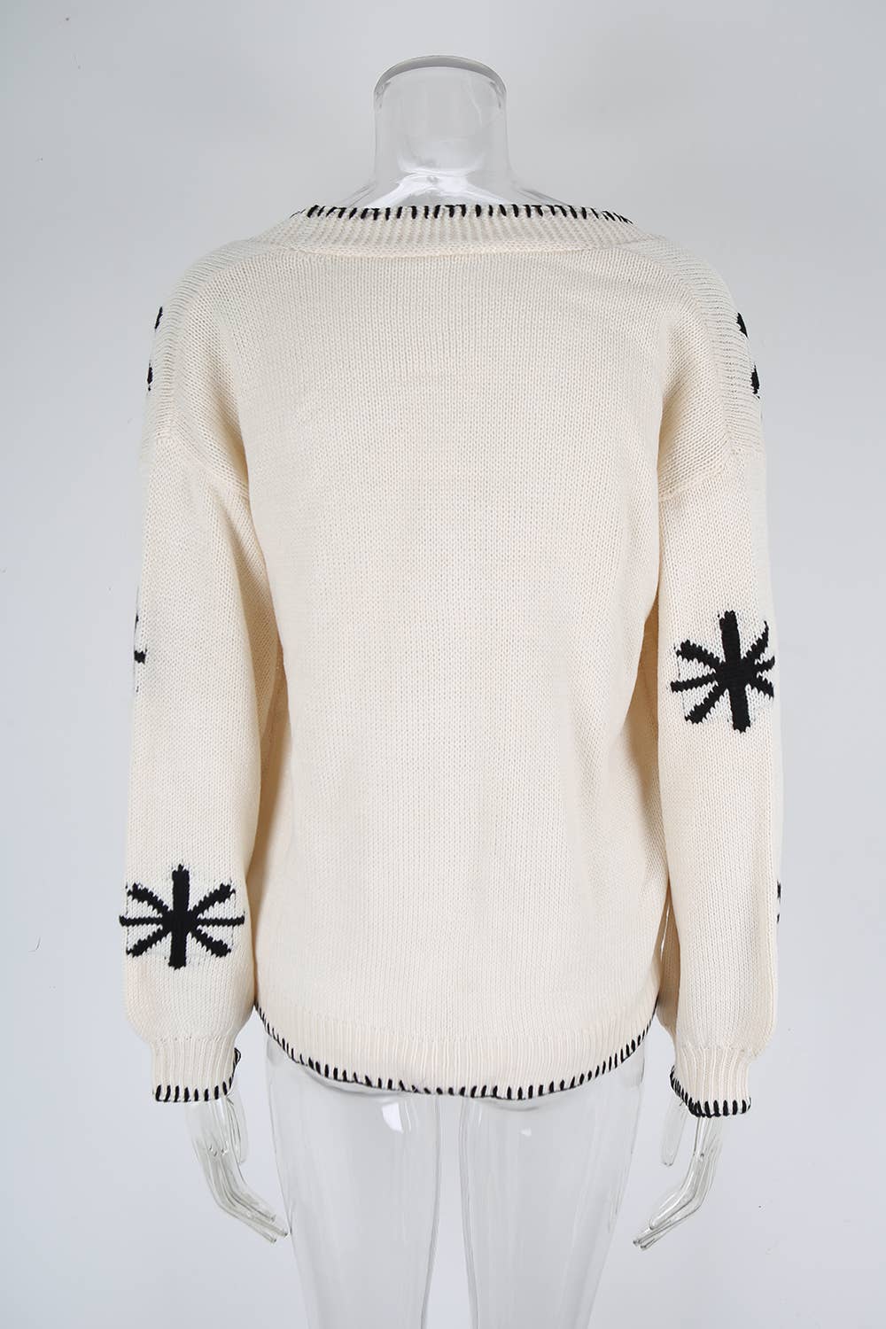 Color-blocking jacquard buttonless cardigan