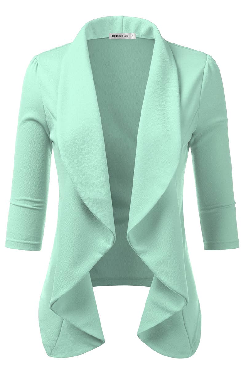 CWOBL089_Casual Work 3/4 Sleeve Open Front Blazer