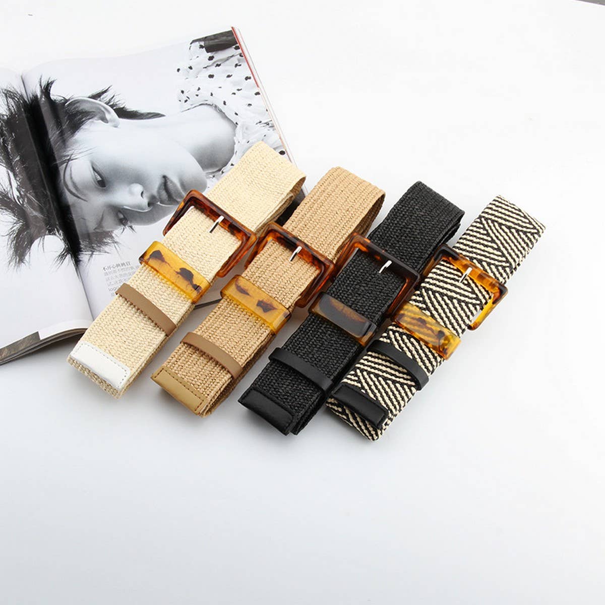 CWABE1179_RETRO CASUAL STRIPED LINEN SIMPLE WAIST BELT