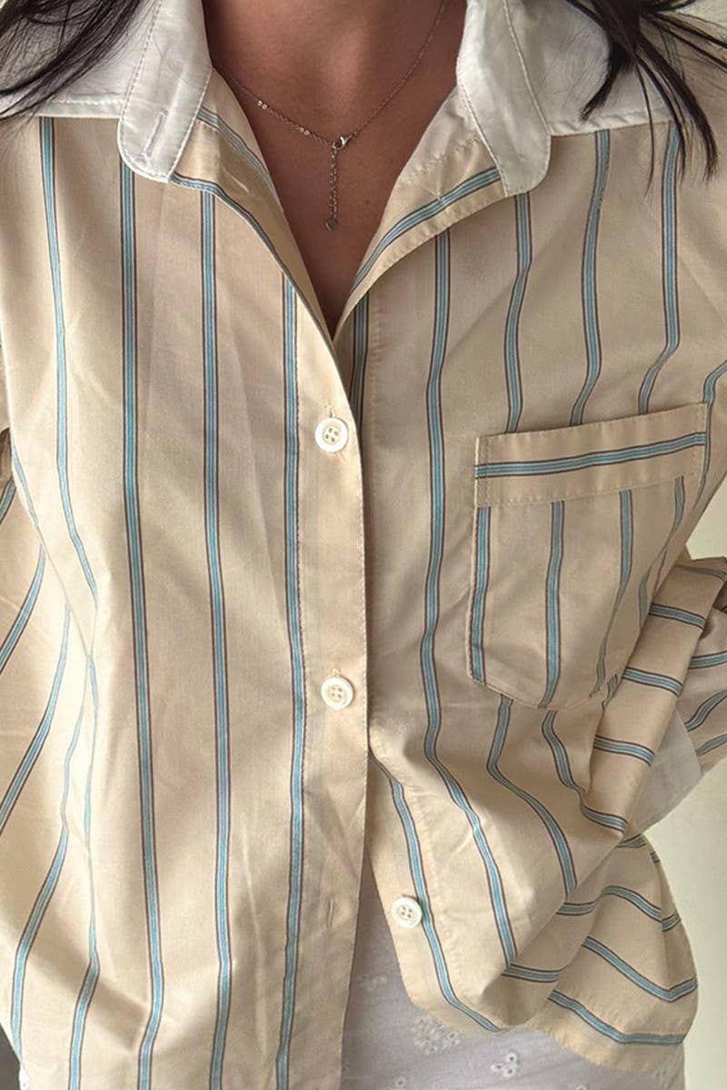 CWTBLL00623_VERTICAL STRIPED CREAM CASUAL LONG-SLEEVED SHIRT