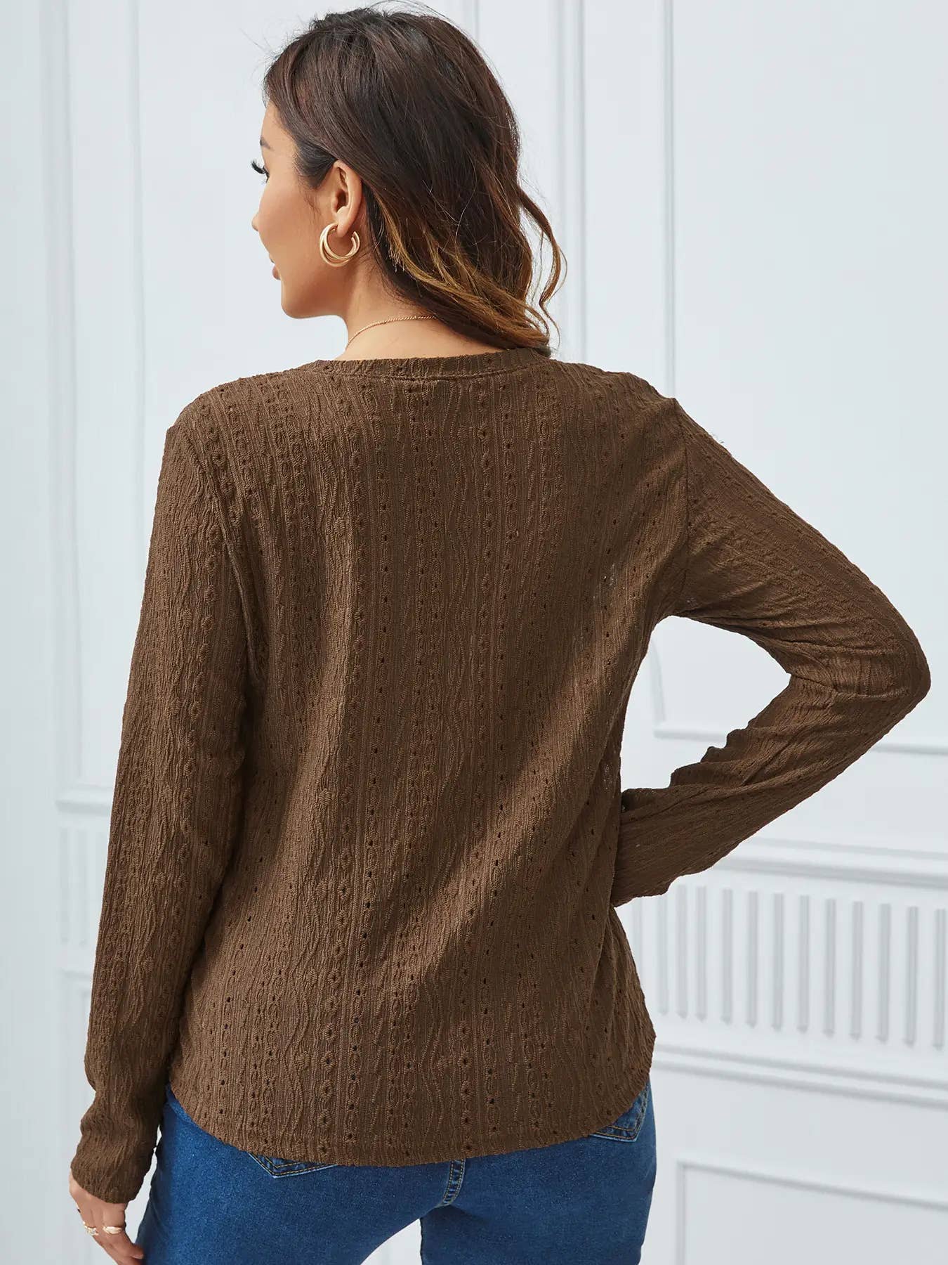 Breathable stretch round neck long sleeve T-shirt