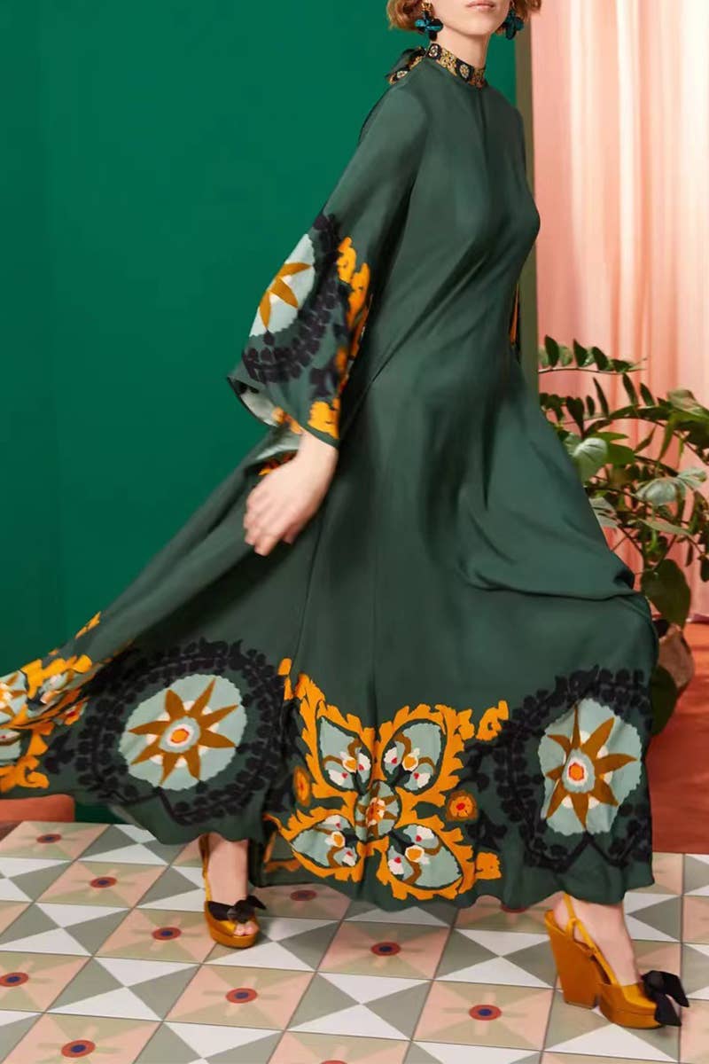 CWDMD5473_SUMMER THREE-QUARTER SLEEVE STAND COLLAR DRESS