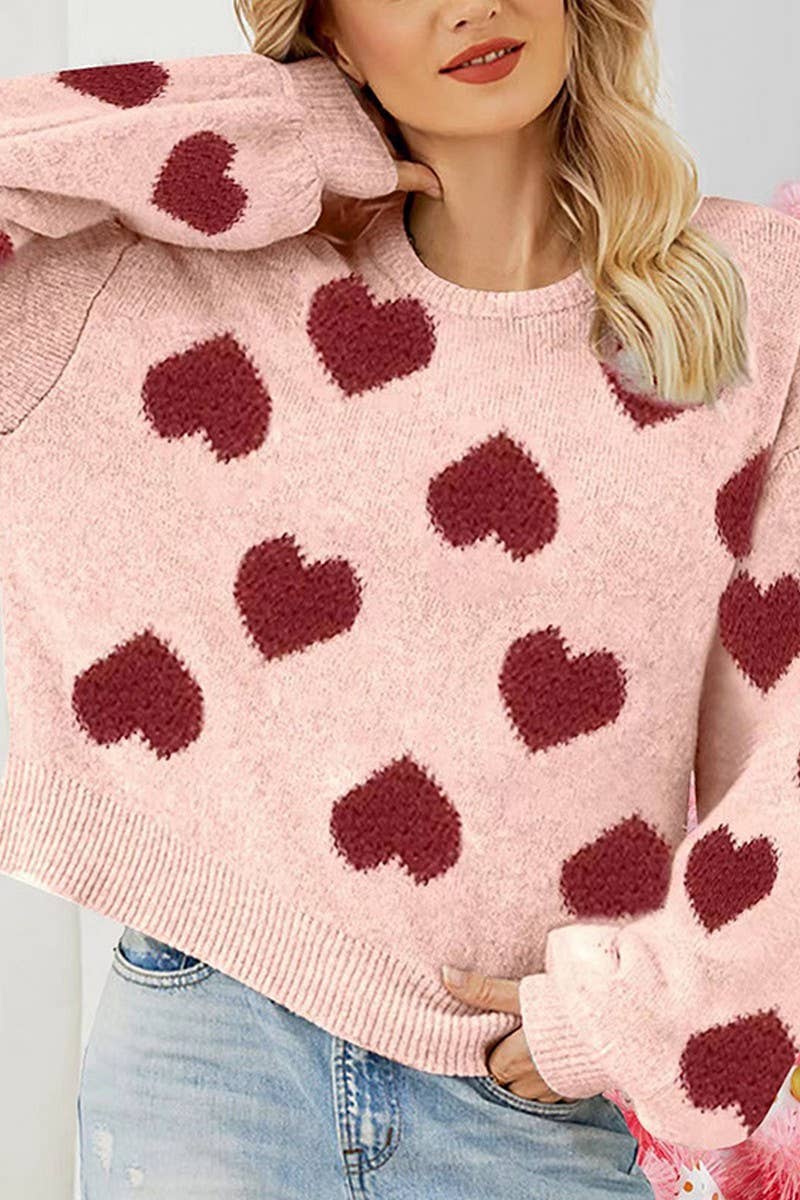 CWOSWL2483_PUFF SLEEVE HEART JACQUARD SWEATER PULLOVER