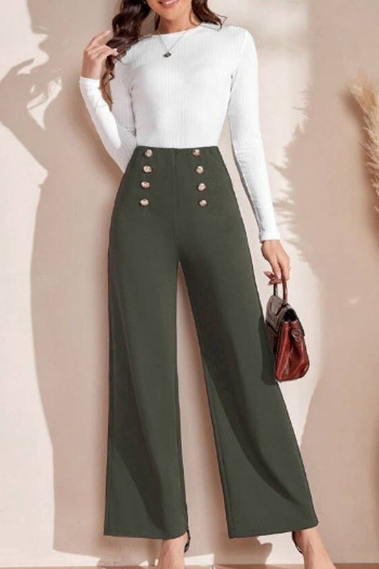 CWBLP2037_ELASTIC WAIST DOUBLE BUTTON WIDE LEG PANTS