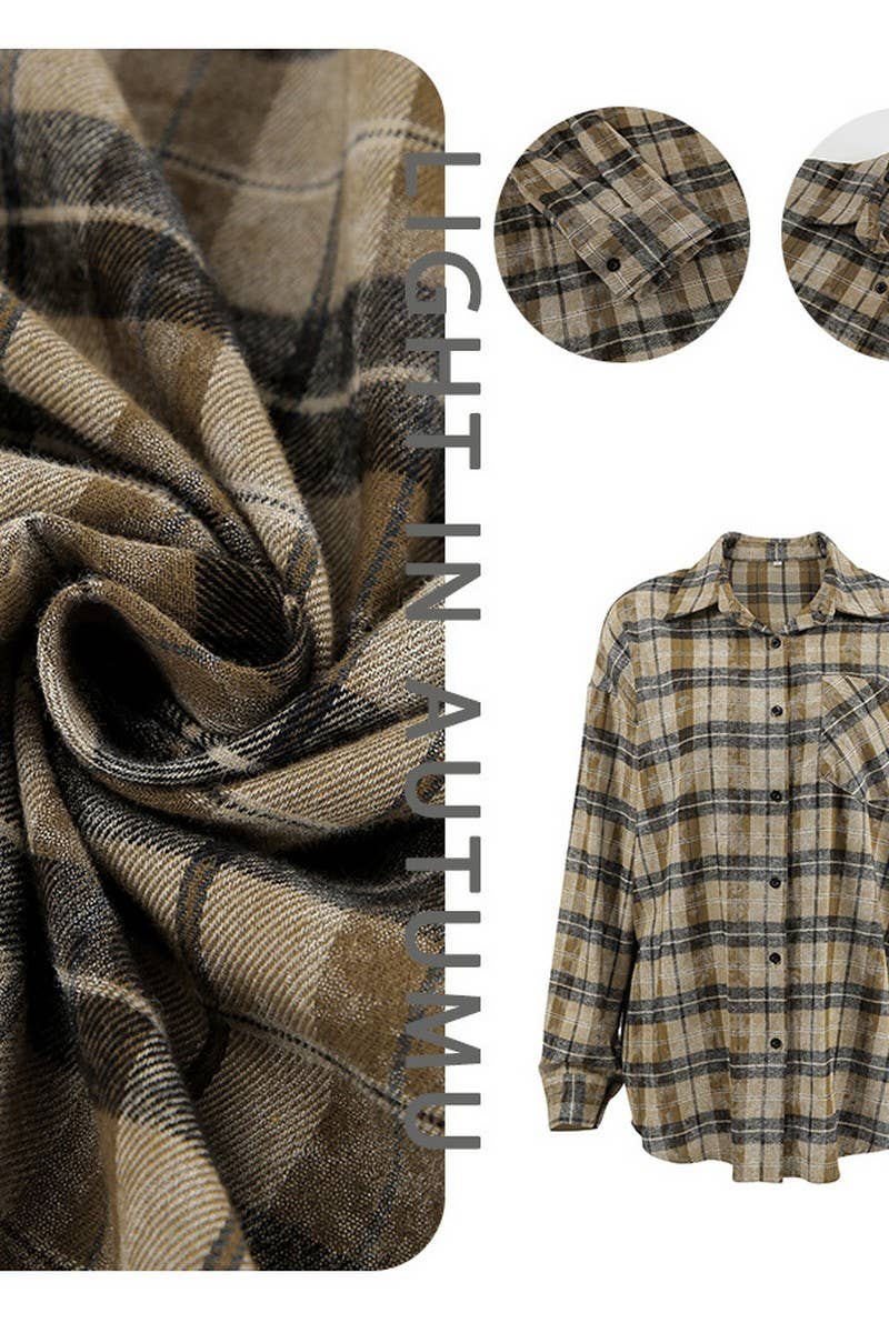 CWTBLL00567_PURE COTTON RETRO SIMPLE PLAID SHIRT TOP