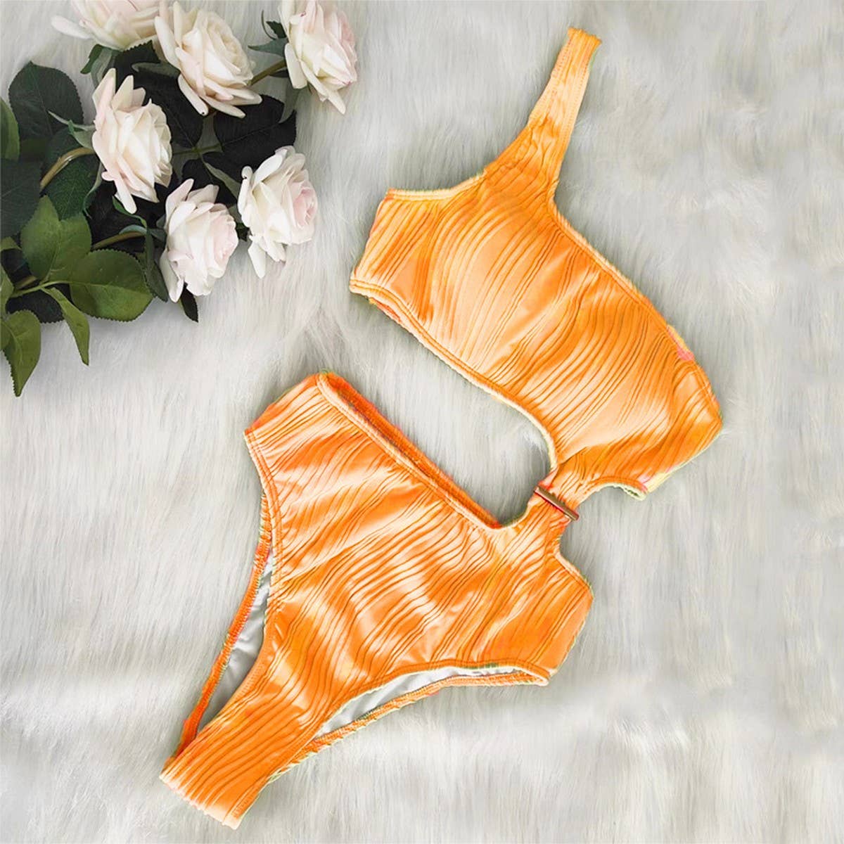 SOLID COLOR ONE SHOULDER SEXY ONE PIECE SWIMSUIT_CWMW0159
