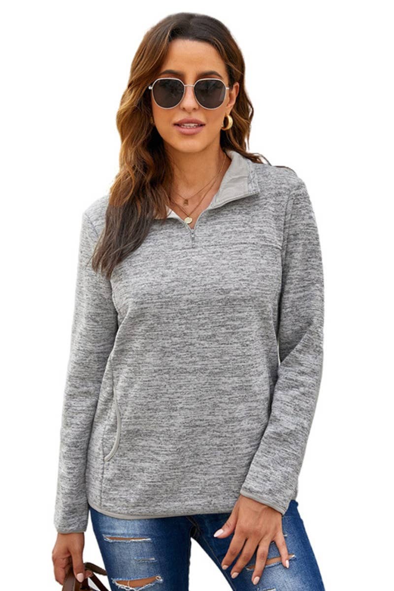 CWTBLL3095_CASUAL ZIPPER V-NECK LONG SLEEVE POCKET TOP