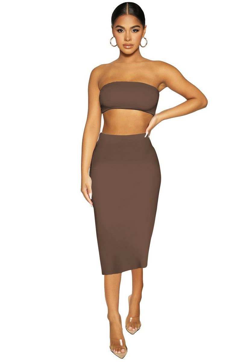 CWSS1098_NAVEL-BARING TUBE TOP TIGHT SKIRT TWO-PIECE SET