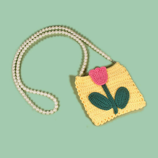HAND-WOVEN NICHE PEARL CHAIN SMALL SQUARE BAG