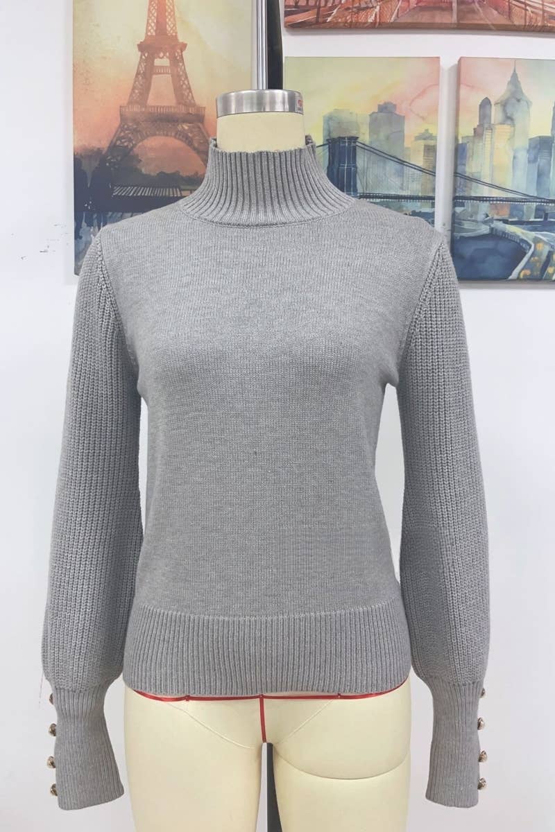 CWOSWL605_Turtle Neck Long Sleeve With Botton Sweater