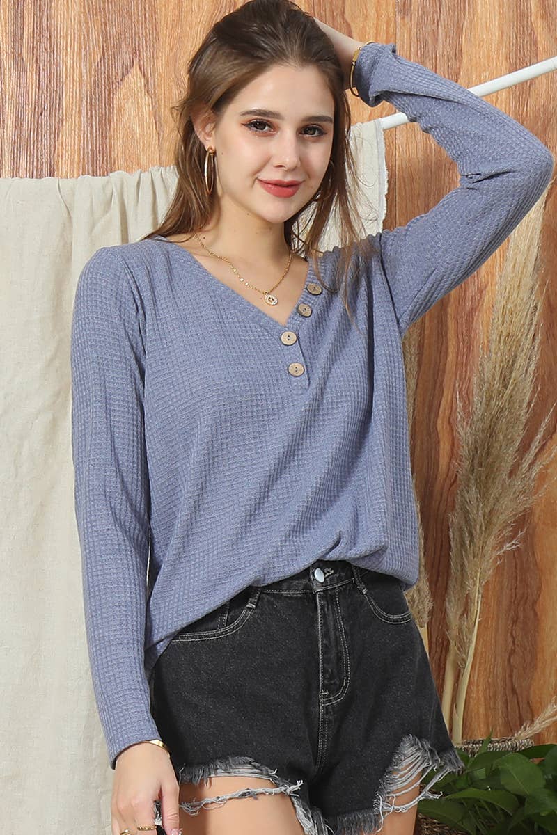 CWTTL1009_HENLEY NECK LOOSE FIT LONG SLEEVE KNIT SWEATER