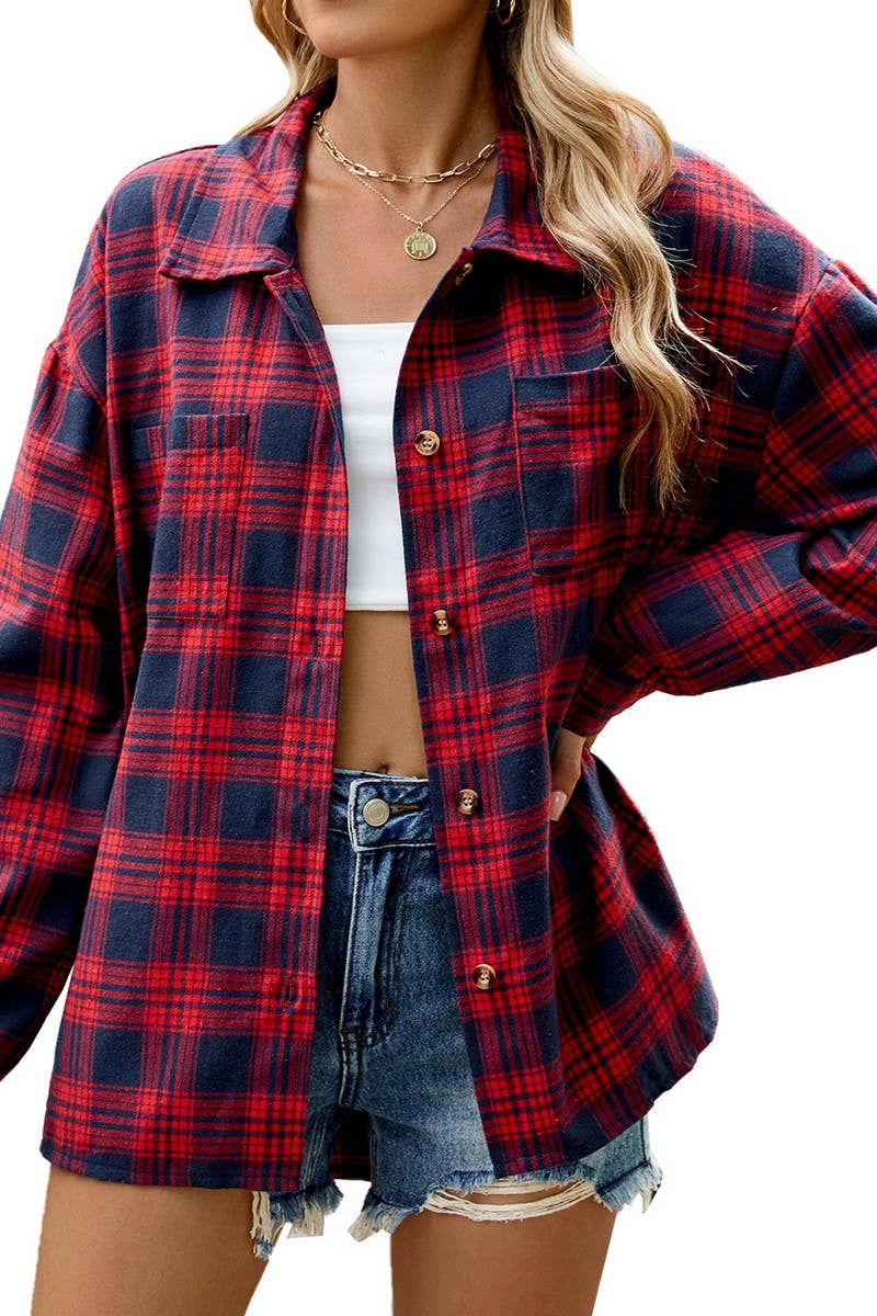 CWTBLL01310_STRIPED PLAID COLORBLOCK LONG SLEEVE POLO SHIRT