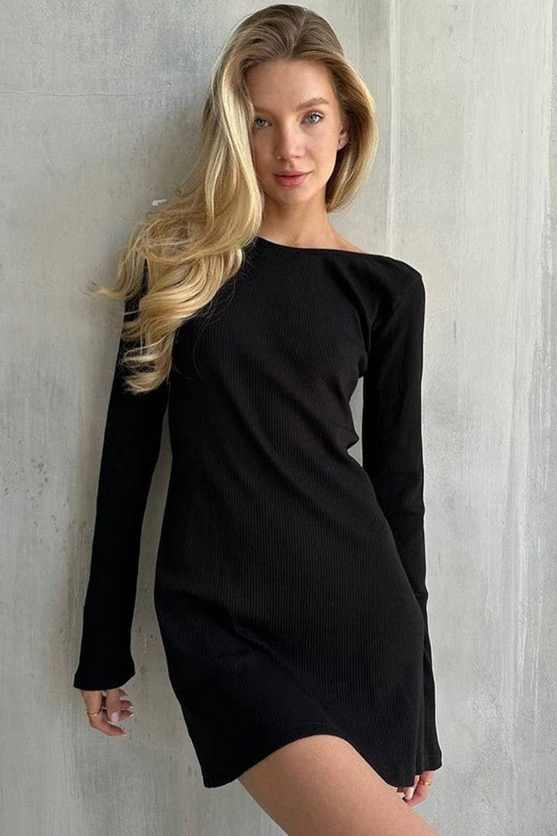 CWSPJ0272_WHITE KNITTED STRIPED BACKLESS NIGHTDRESS