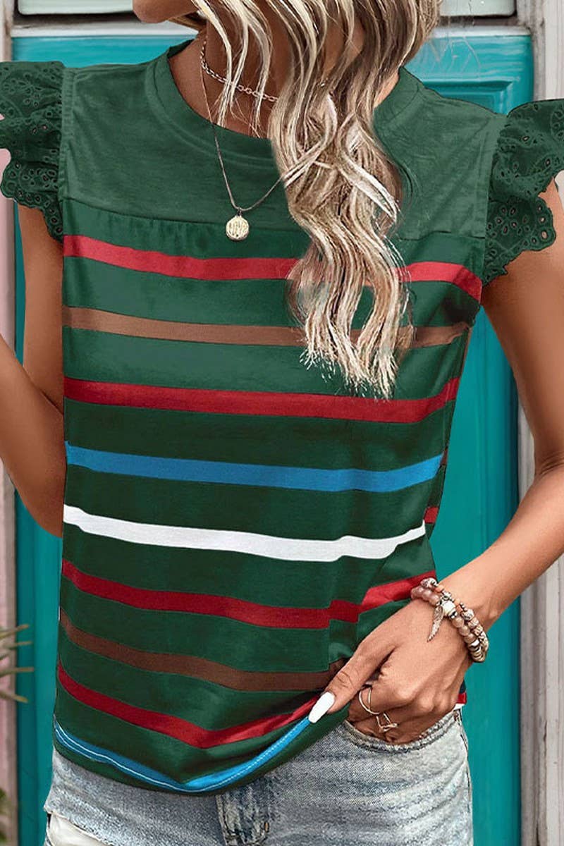 CWTBLS0992_SHORT-SLEEVED CASUAL STRIPED TOP